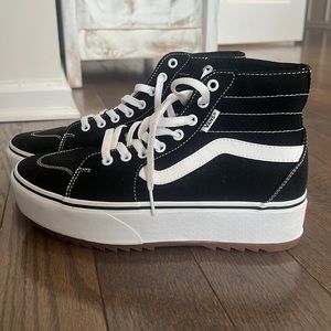 VANS SK8-Hi PLATFORM 2 Black/True White Womens Size 10 like new!